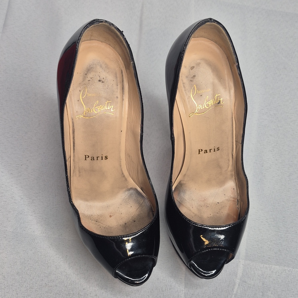 Christian Louboutin Black Patent Platform Stiletto Pumps Red Sole EUR 34.5/US4.5 - Picture 7 of 17